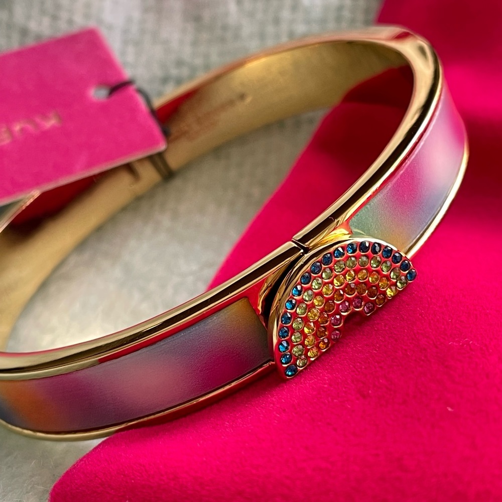 Kurt Geiger London Tie-dye Rainbow Crystal Hoop Charm Hinge Bangle Bracelet